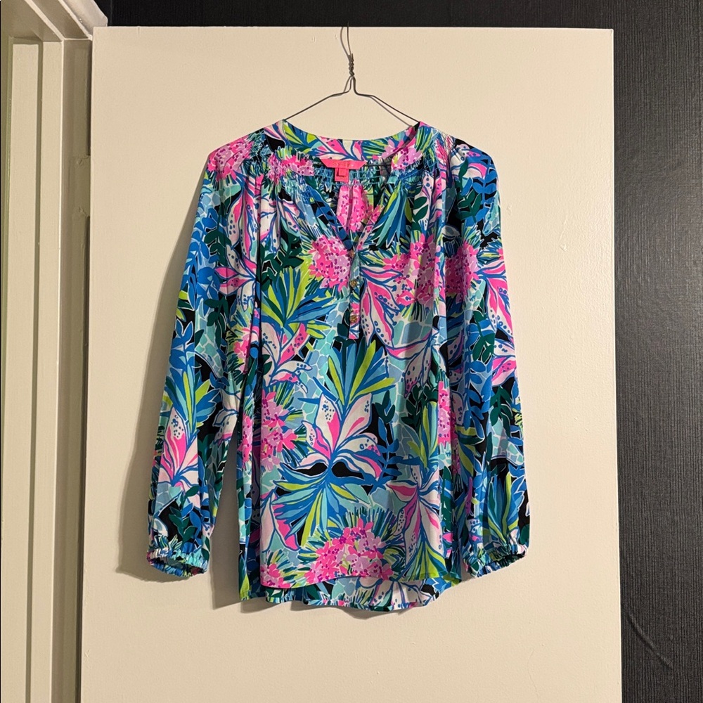 Lilly Pulitzer Elsa Silk Tropical Print Blouse